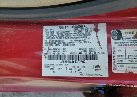 2012 Ford Fusion Sel z USA, uszkodzony, nr VIN 3FAHP0JA1CR302302